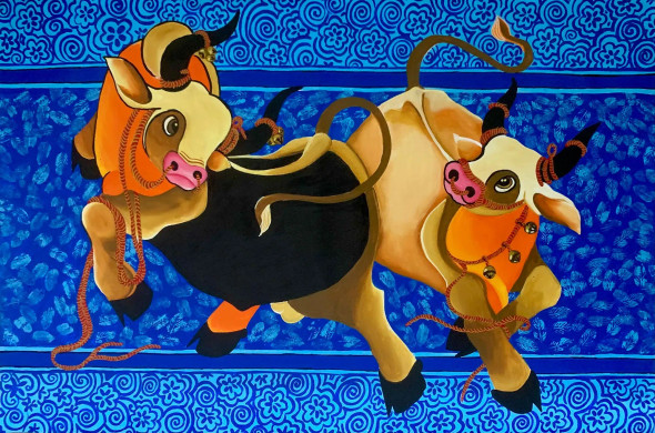 Dancing Bull (PRT-15908-104852) - Canvas Art Print - 36in X 24in
