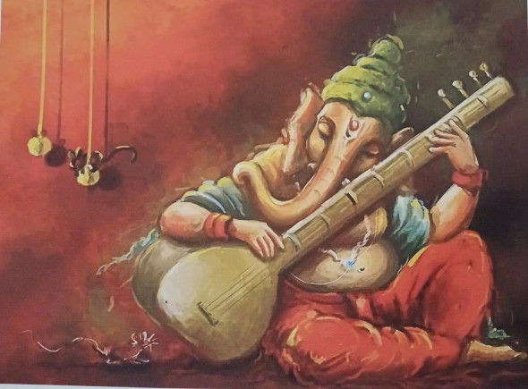 Lord Ganesha (ART-7699-104754) - Handpainted Art Painting - 17in X 17in