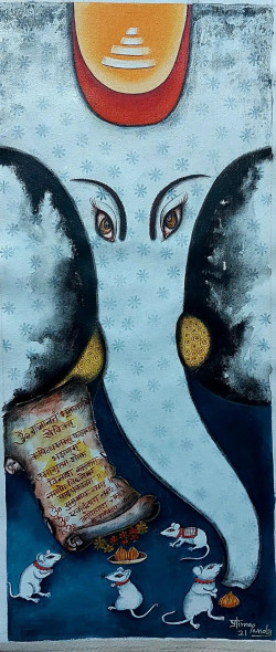 Chaturthi Parva (ART-15935-104863) - Handpainted Art Painting - 11in X 27in