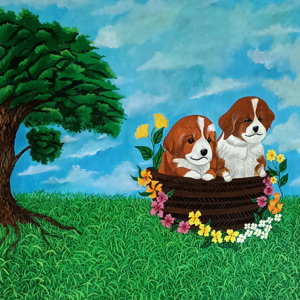 Dogs (ART-15598-104514) - Handpainted Art Painting - 25in X 25in