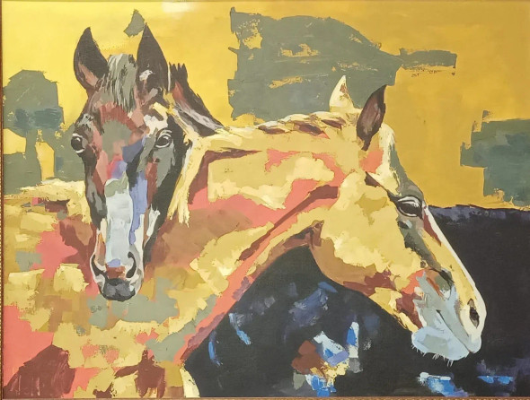 2 Horses On Canvas (ART-7699-104735) - Handpainted Art Painting - 30in X 20in