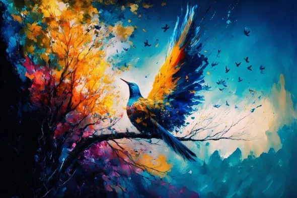 Scenery Bird Painting On Canvas (ART-7699-104732) - Handpainted Art Painting - 30in X 20in