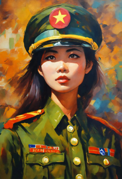 Female Veitnamese Soldier 3 (PRT-8991-104914) - Canvas Art Print - 41in X 60in