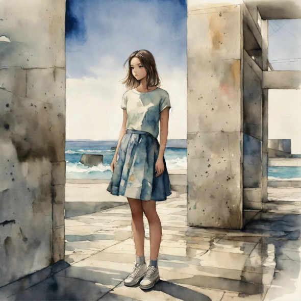 Waiting Girl 7 (PRT-8991-104932) - Canvas Art Print - 60in X 60in
