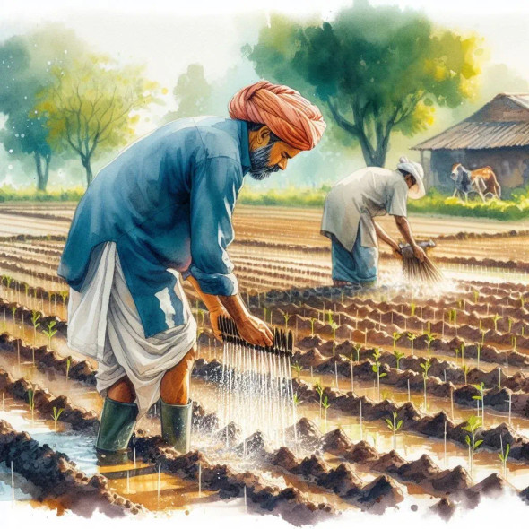 Indian Farmer 4 (PRT-8991-105010) - Canvas Art Print - 60in X 60in