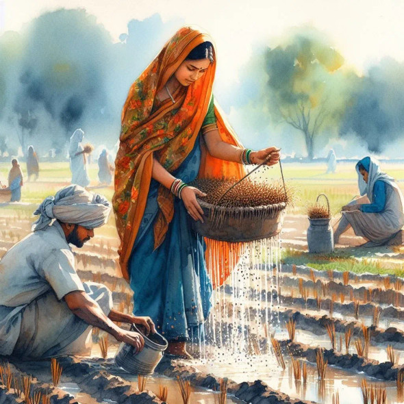 Indian Farmer 3 (PRT-8991-105009) - Canvas Art Print - 60in X 60in