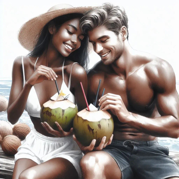 Couple Coconut 8 (PRT-8991-105106) - Canvas Art Print - 60in X 60in