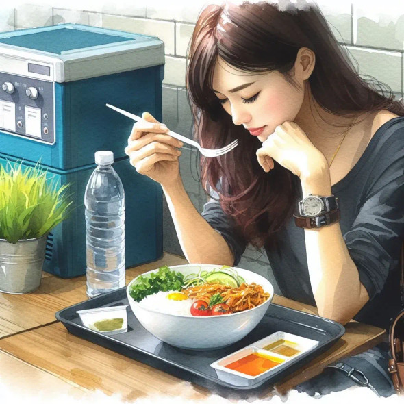 Girl Enjoying Food 5 (PRT-8991-105219) - Canvas Art Print - 60in X 60in