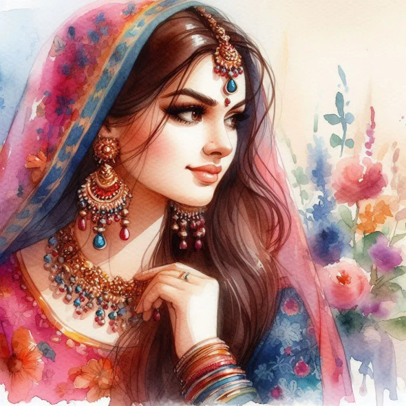 Indian Girl (PRT-8991-105241) - Canvas Art Print - 60in X 60in