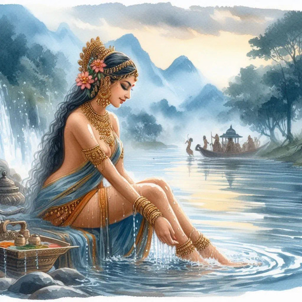 Lady In River (PRT-8991-105228) - Canvas Art Print - 60in X 60in