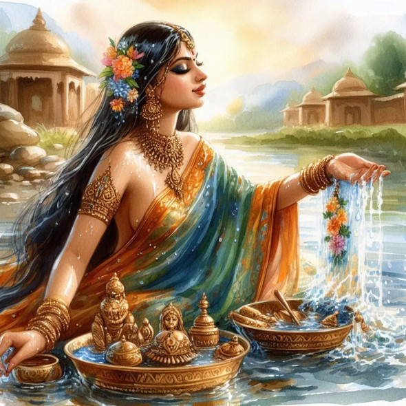 Lady In River 3 (PRT-8991-105230) - Canvas Art Print - 60in X 60in