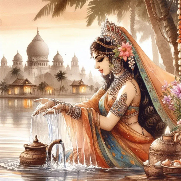 Lady In River 2 (PRT-8991-105229) - Canvas Art Print - 60in X 60in