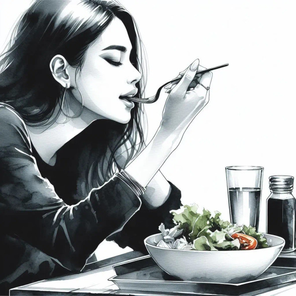 Girl Enjoying Food 6 (PRT-8991-105220) - Canvas Art Print - 60in X 60in