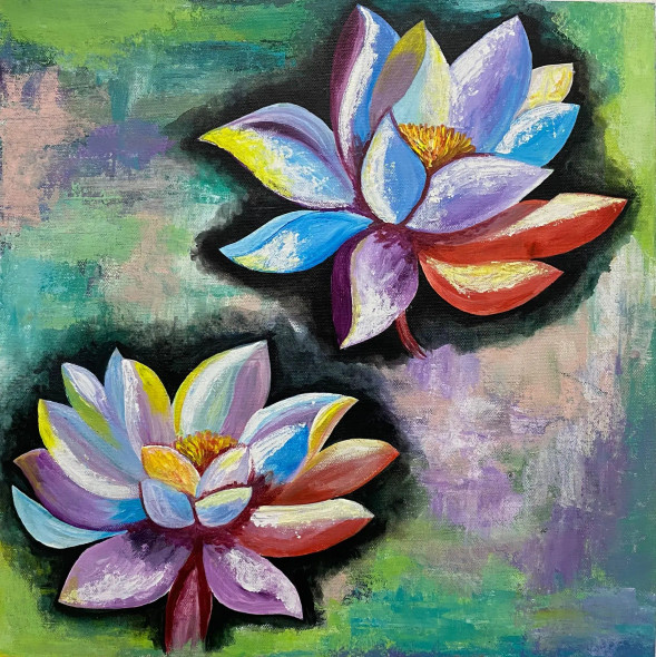 Colourful Lotus (ART-15599-105205) - Handpainted Art Painting - 16in X 16in