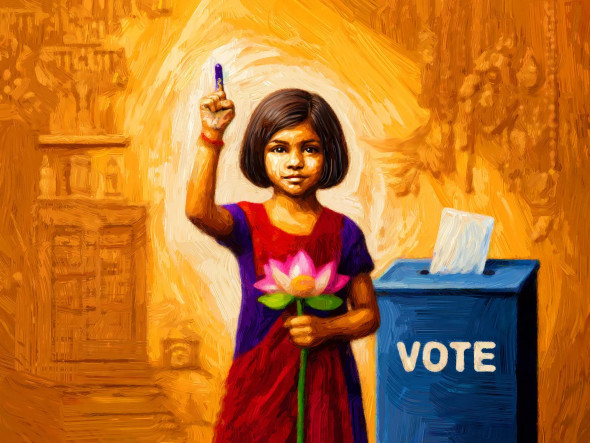 Ink Of Democracy: Portrait Of An Empowered Indian Voter (PRT-15697-105299) - Canvas Art Print - 36in X 27in