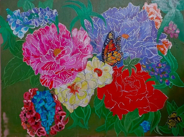 Hopeful & Beautiful Life As This Flowers (ART-16086-105300) - Handpainted Art Painting - 48in X 35in