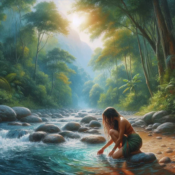 Woman Waterfall 4 (PRT-8991-105412) - Canvas Art Print - 60in X 60in