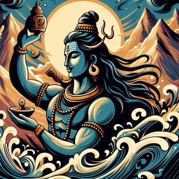 Mahadev Manthan (PRT-8991-105384) - Canvas Art Print - 60in X 60in