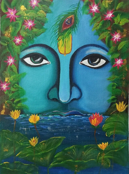 Krishna (PRT-8347-105367) - Canvas Art Print - 13in X 18in