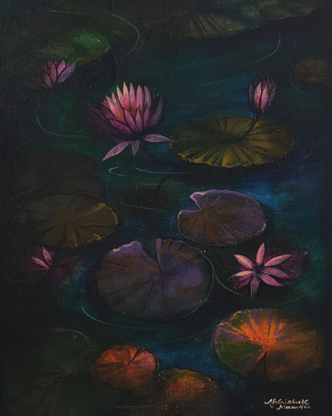 Waterlilies (ART-3512-105348) - Handpainted Art Painting - 10in X 13in