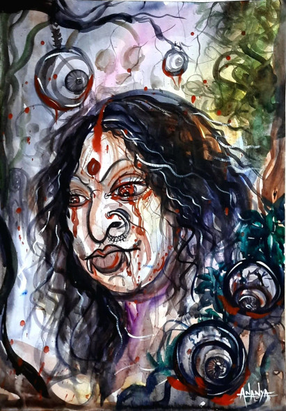 The Exorcist Lady (ART-16096-105364) - Handpainted Art Painting - 11in X 16in