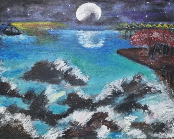 Moonlight (ART-16066-105376) - Handpainted Art Painting - 20in X 16in