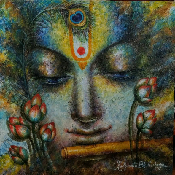 Shri Krishna (ART-16103-105425) - Handpainted Art Painting - 24in X 24in