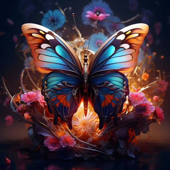 Beautiful Butterfly With (PRT-7809-105552) - Canvas Art Print - 12in X 12in