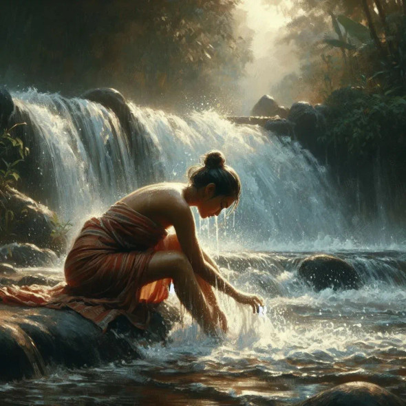 Lady In River 12 (PRT-8991-105496) - Canvas Art Print - 60in X 60in