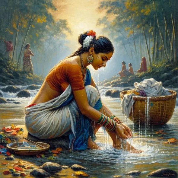 Lady In River 14 (PRT-8991-105498) - Canvas Art Print - 60in X 60in