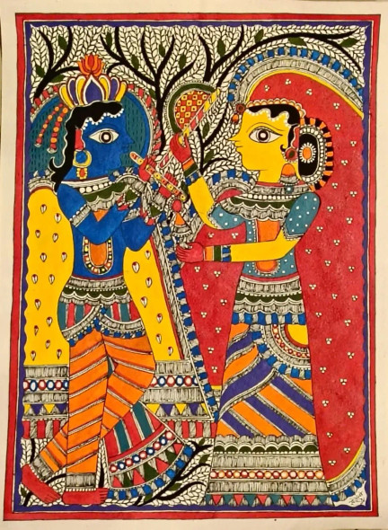 Madhubani (ART-16116-105592) - Handpainted Art Painting - 11in X 20in