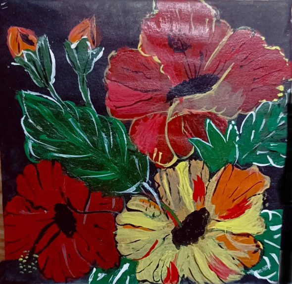Vibrant Blooms :Nature's Symphony (ART-16086-105464) - Handpainted Art Painting - 8in X 8in