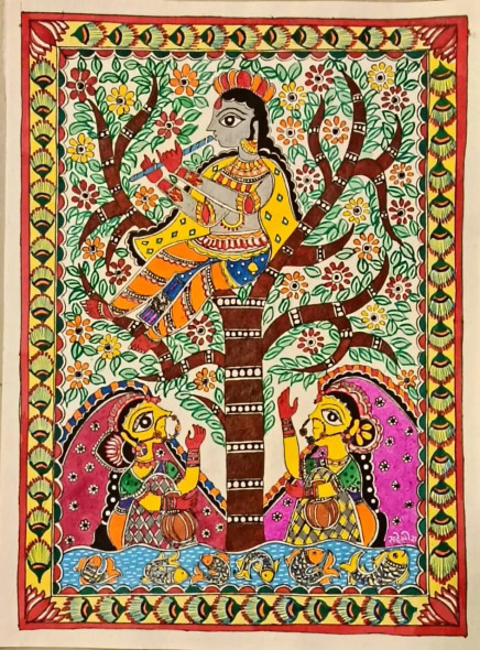 Madhubani (ART-16116-105581) - Handpainted Art Painting - 11in X 20in