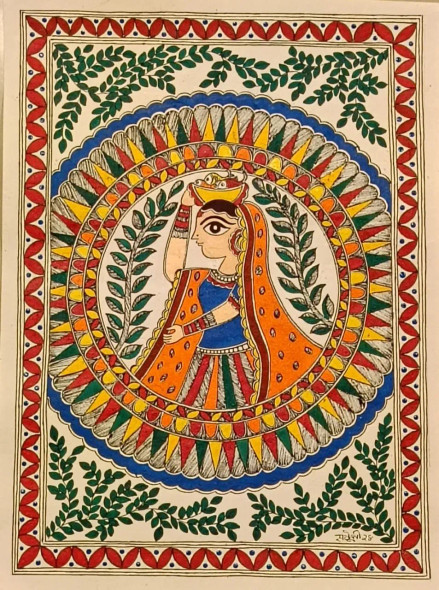 Madhubani (ART-16116-105582) - Handpainted Art Painting - 11in X 20in