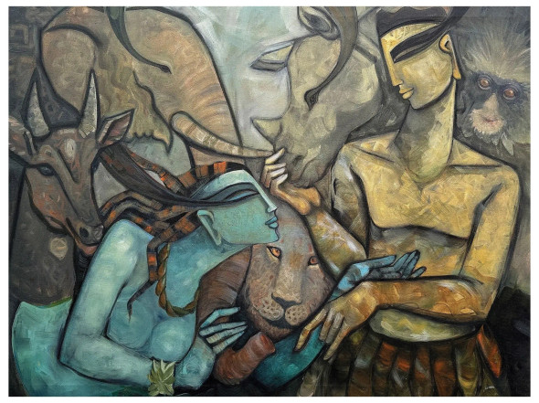 Look Alive Us-II (ART-16124-105620) - Handpainted Art Painting - 48in X 36in