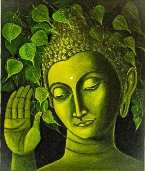 Blessing Buddha (ART-16110-105599) - Handpainted Art Painting - 30in X 36in