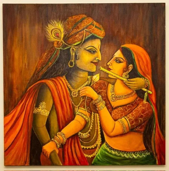 Radha- Krishna - Symbol Of Eternal Love (ART-16110-105603) - Handpainted Art Painting - 36in X 36in