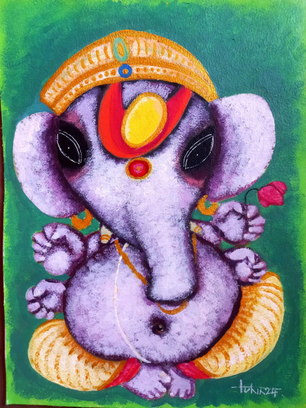 Ganesha. (ART-16119-105604) - Handpainted Art Painting - 11in X 15in