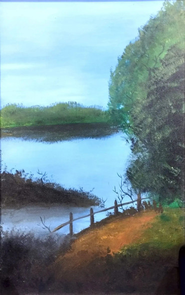 The River Bank (ART-16089-105643) - Handpainted Art Painting - 18in X 28in