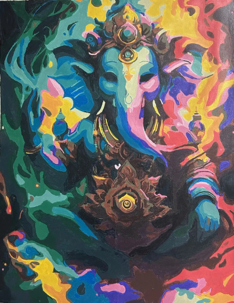 Divine Spectrum - The Radiance Of Ganesha (ART-15669-105663) - Handpainted Art Painting - 16in X 20in