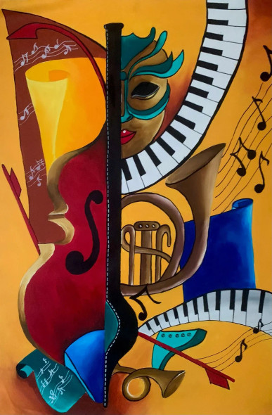 Musical Abstract (ART-15908-105677) - Handpainted Art Painting - 24in X 36in