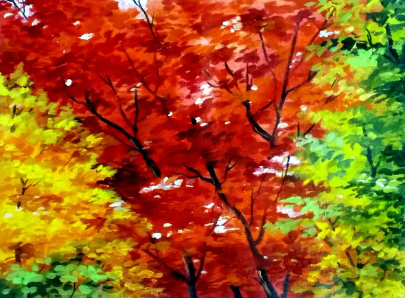 Beauty Of Autumn Forest (ART-1232-105725) - Handpainted Art Painting - 17in X 13in