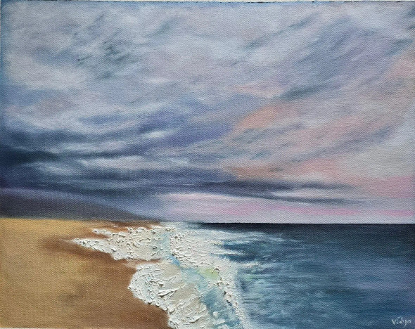 Seashore During Dawn (ART-7993-105732) - Handpainted Art Painting - 20in X 16in