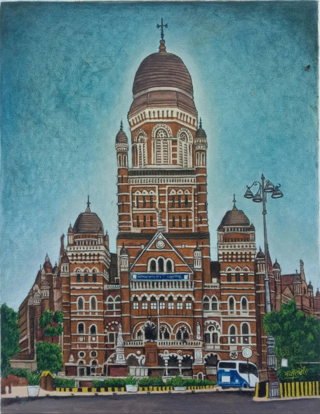 Gateway Of India (ART-15970-105749) - Handpainted Art Painting - 18in X 22in