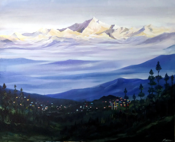 Beauty Of Early Morning Kanchenjunga (ART-1232-105746) - Handpainted Art Painting - 36in X 29in