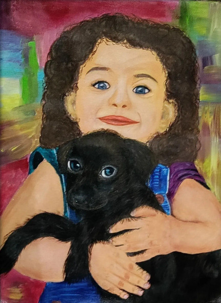 Buddy (PET WITH ME) -1 (ART-16126-105739) - Handpainted Art Painting - 12in X 16in