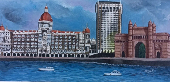Identity Of Mumbai (ART-15970-105748) - Handpainted Art Painting - 26in X 14in
