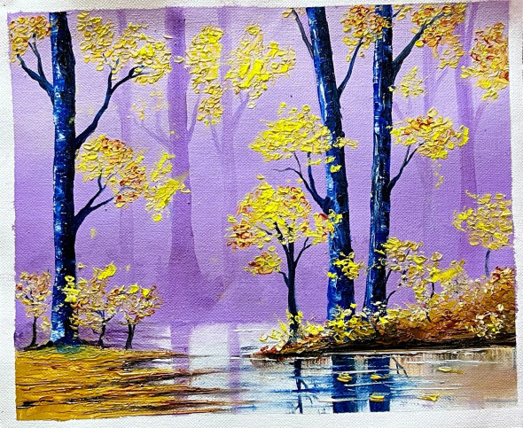 Landscape Knife Painting (ART-16136-105816) - Handpainted Art Painting - 12in X 10in