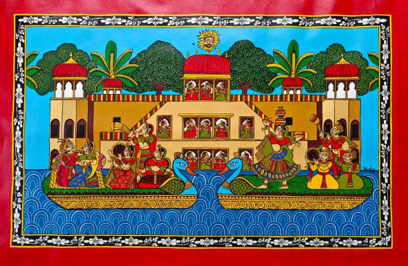 Nauka Vihar (Boat Riding) (ART-16150-105808) - Handpainted Art Painting - 48in X 30in