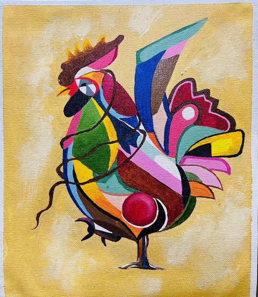 Abstract Rooster Handmade Painting (ART-16136-105814) - Handpainted Art Painting - 10in X 12in
